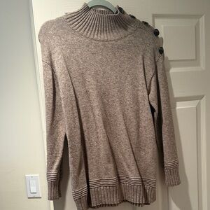 Anthropologie Taupe Button-Detail Turtleneck Sweater
